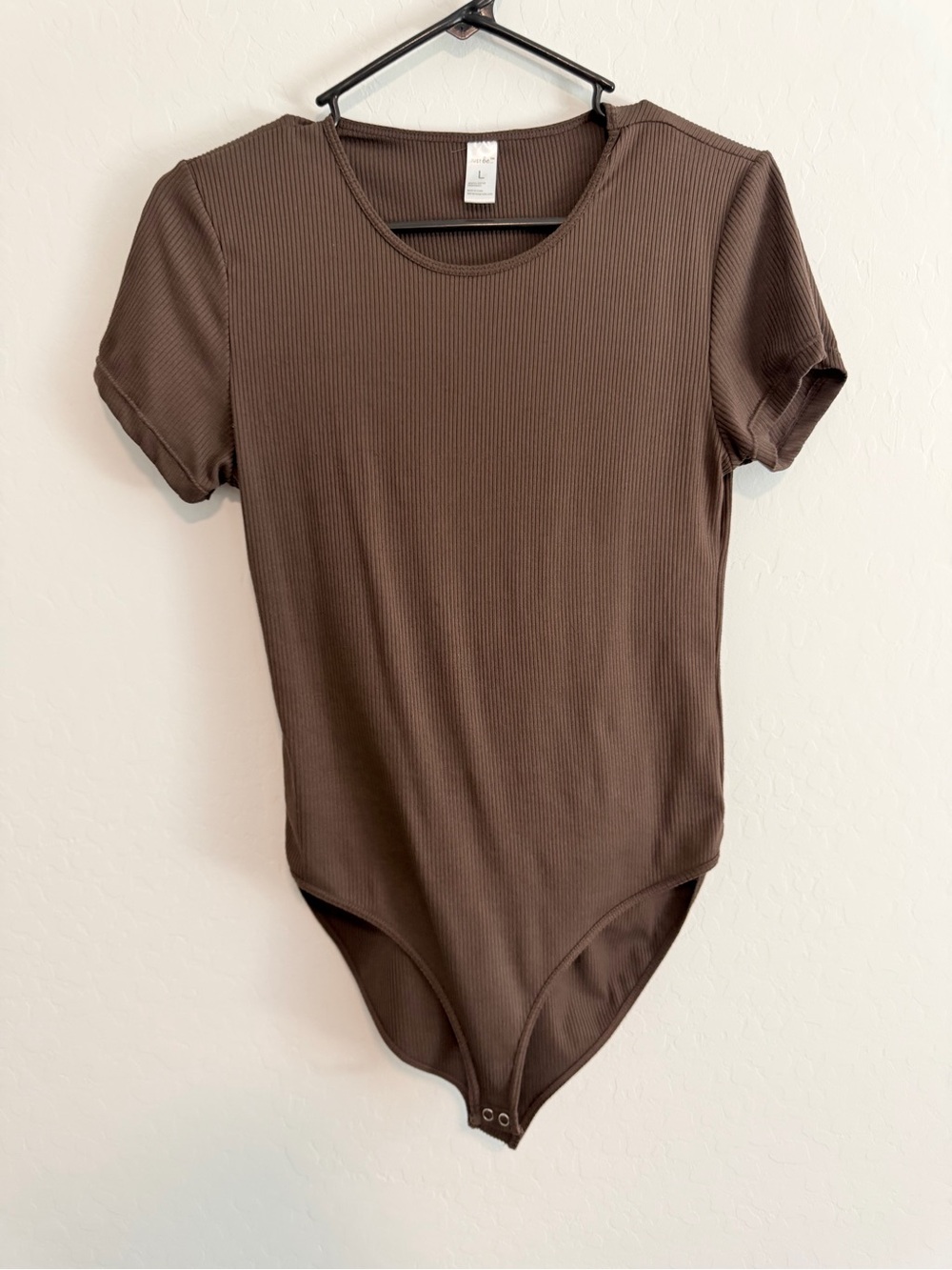 just be Ribbed Short Sleeve Brown Bodysuit